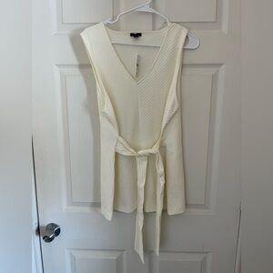 NWT Ann Taylor Ivory V-Neck Sleeveless Top with Tie Waist Cinching Detail